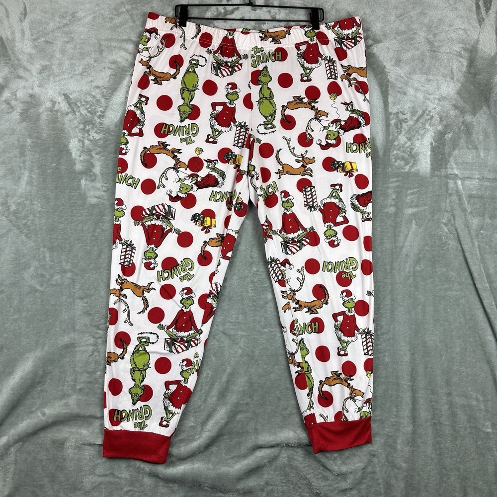 Dr. Seuss Grinch Lounge Pants Men's XL White Red Green Print